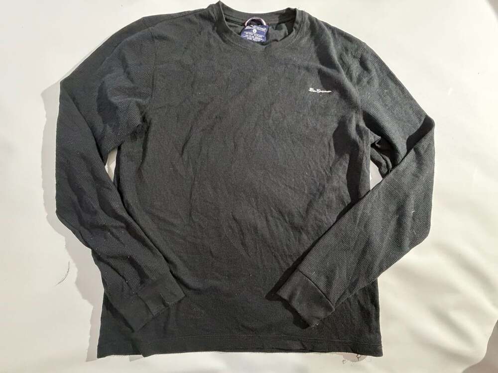 Ben Sherman Shirt Mens L Black Thermal Waffle Long Sleeve Logo